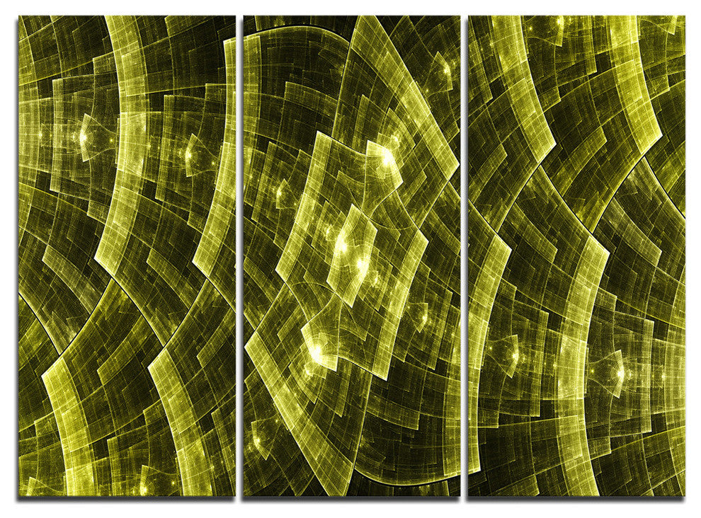 "Bright Yellow Fractal Flower Grid" Metal Wall Art, 3 Panels, 36"x28"
