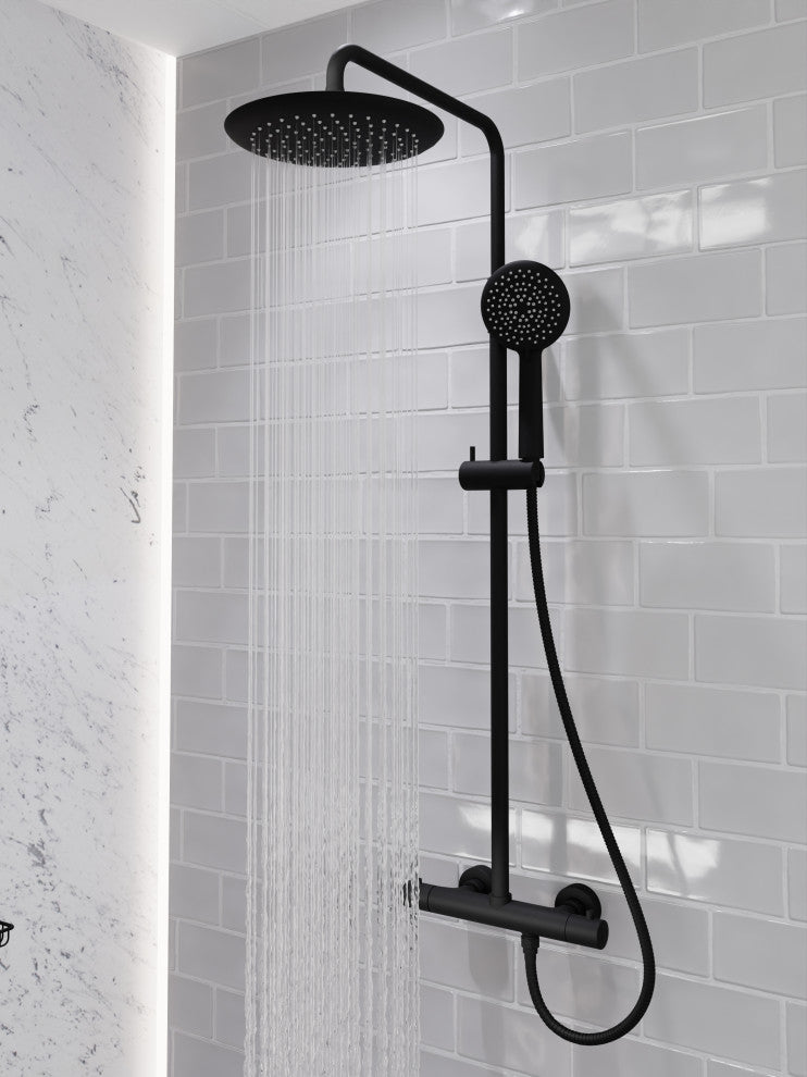 Heavy Rainfall Stainless Steel Shower Bar with Hand Sprayer, Matte Black