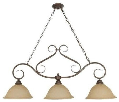Castillo 3 Light - 44" Trestle With Champagne Linen Washed Glass