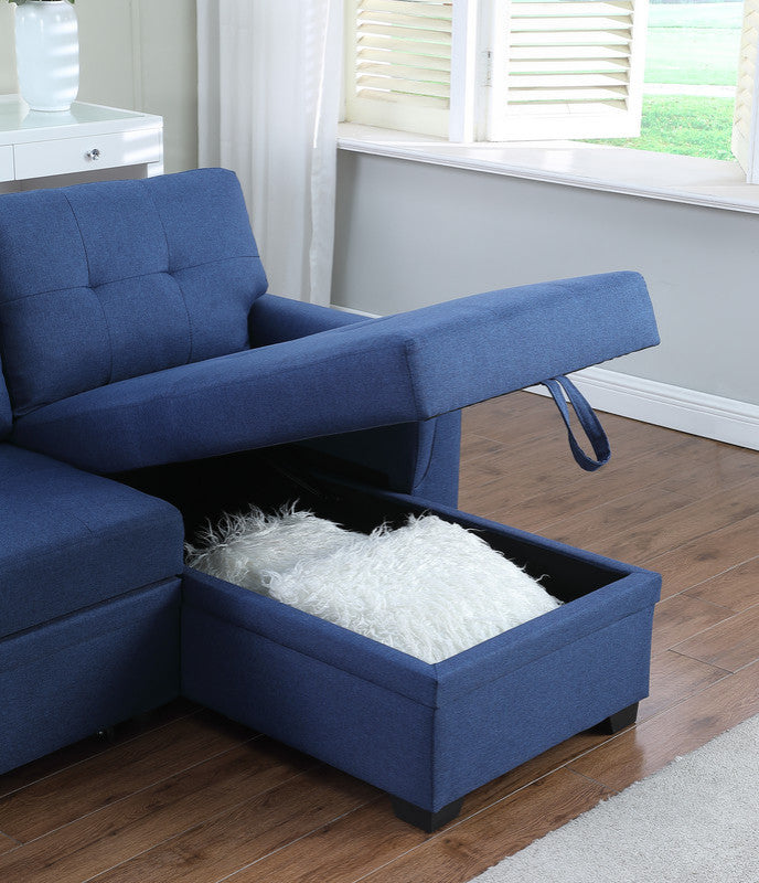Lucca Linen Reversible Sleeper Sectional Sofa, Blue