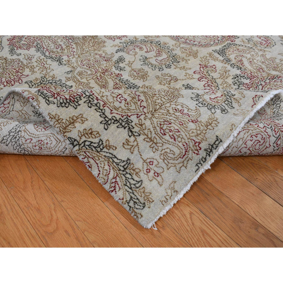 Agreeable Gray Agra with Paisley Design 100% Wool Hand Knotted Rug 9'1" x 12'3"