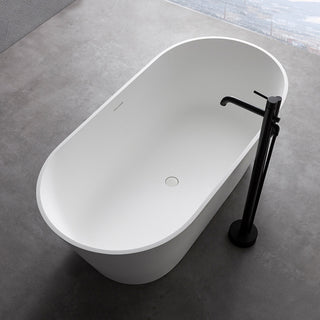 63" Solid Surface Freestanding Flat Bottom Non-Whirlpool Bathtub, White