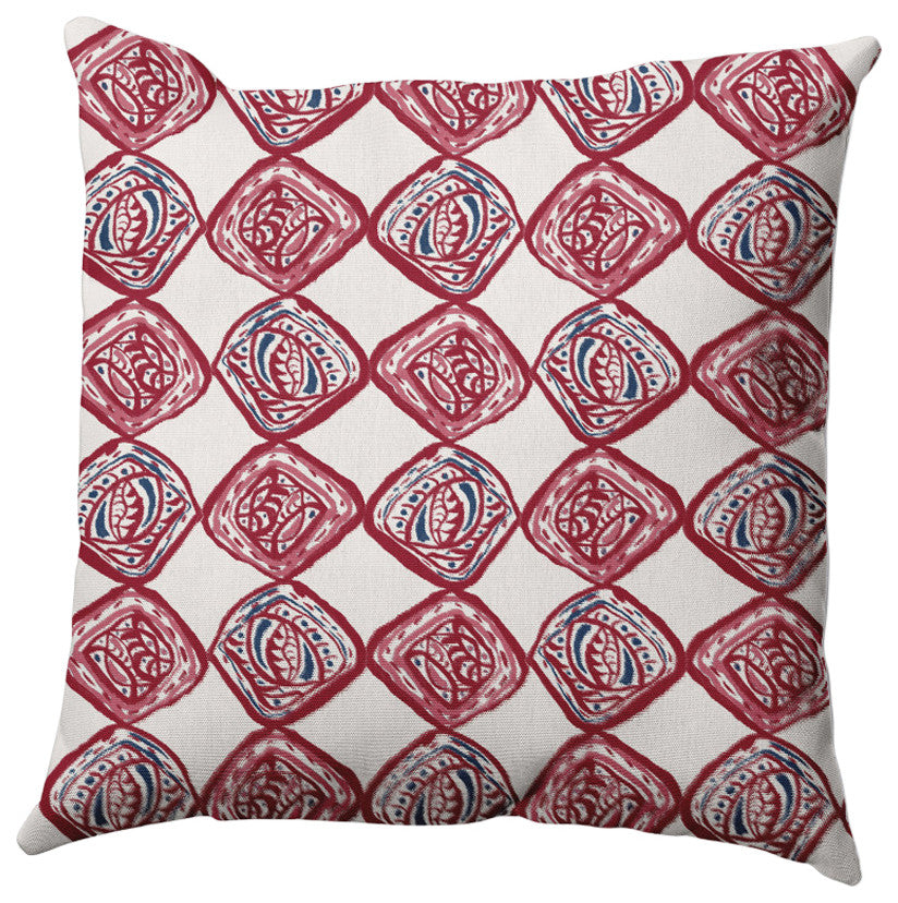 Cowry Check II Rug Pillow, Red, 18"x18"