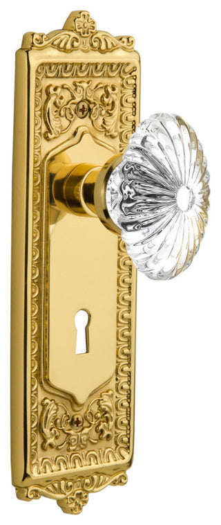 Double Egg & Dart Plate With Oval Fluted Crystal Knob, Polished Brass