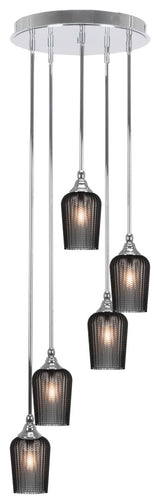 Empire 5-Light Cluster Pendalier, Chrome/Smoke Textured