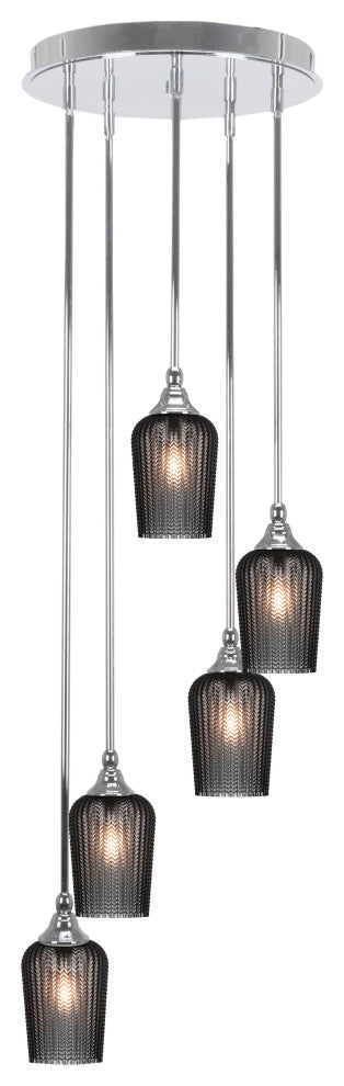 Empire 5-Light Cluster Pendalier, Chrome/Smoke Textured