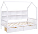 Gewnee Wood Twin Size House Bed with Drawers for Kids in White