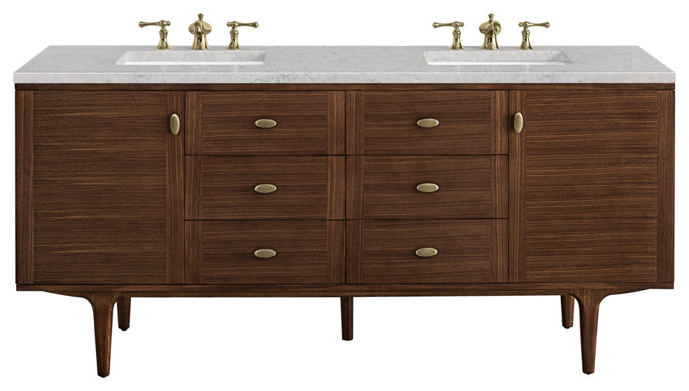 Amberly 30" Single Vanity, Mid-Century Walnut, 72", Eternal Jasmine Pearl, Three-Hole