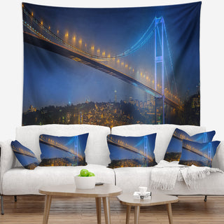 Bosphorus Bridge at Night Istanbul Landscape Wall Tapestry, 60"x50"