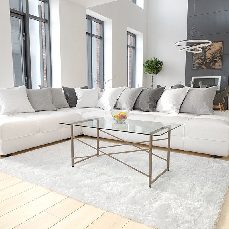 Mar Vista Collection Glass Coffee Table with Matte Gold Frame
