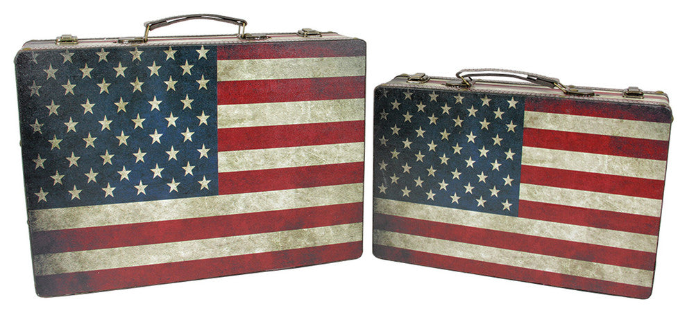 Rustic American Flag Decorative Storage Boxes