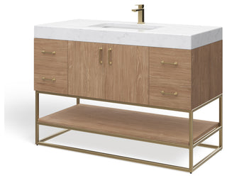 Bahia Bath Vanity, Oak, 48", Brushed Gold Hardware, Single, Freestanding