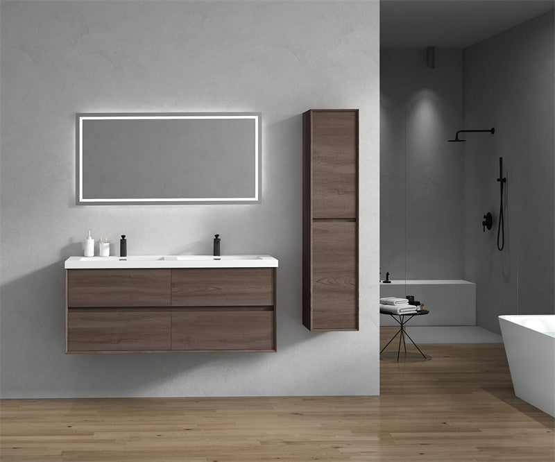 Ashley 60'' Floating Vanity, Acrylic Top, Double Sink, Red Oak
