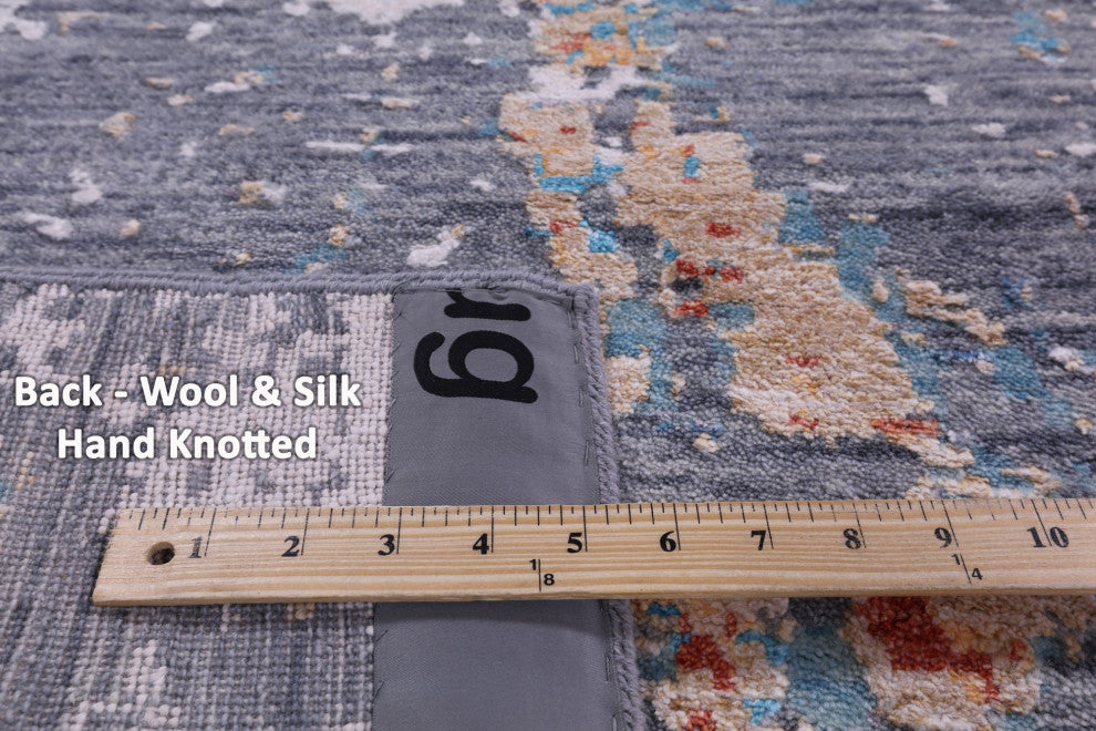 8' 2" X 10' 2" Hand-Knotted Abstract Wool & Silk Rug - Q13518