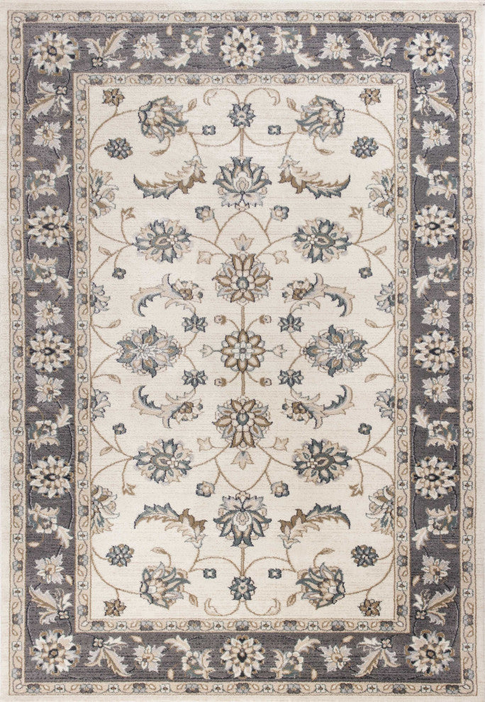 HomeRoots 9'x12' Ivory Grey Machine Woven Floral Traditional Indoor Area Rug
