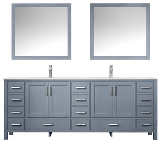 Jacques 84" Dark Grey Double Sink Vanity with Quartz Top, With Mirror