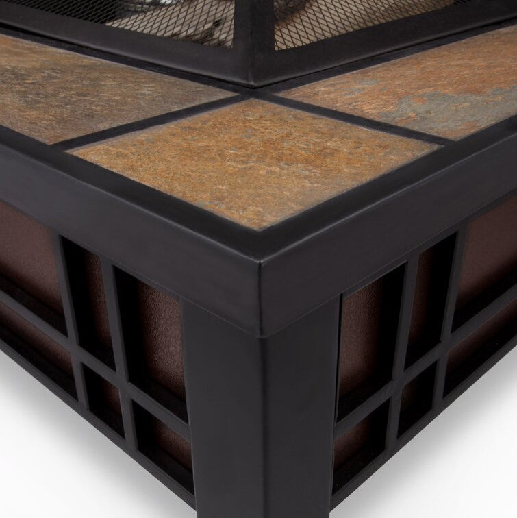 Outdoor Steel Wood Burning Fire Pit Table With Spark Screen And Log Poker Tool