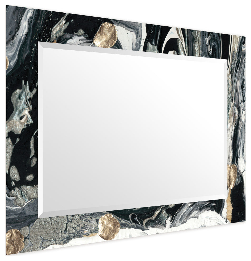 "Ebony and Ivory" Beveled Mirror on Printed Abstarct Tempered Art Glass, 40x30"