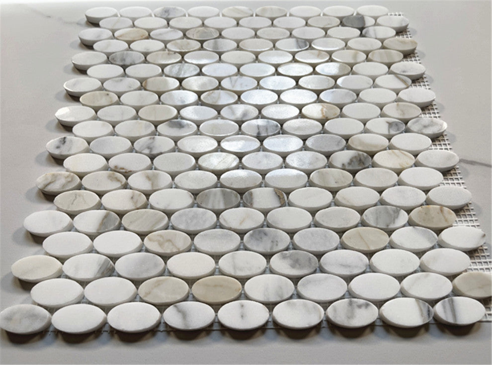 Calacatta Gold Calcutta Marble Ellipse Oval Mosaic Tile Polished, 1 sheet
