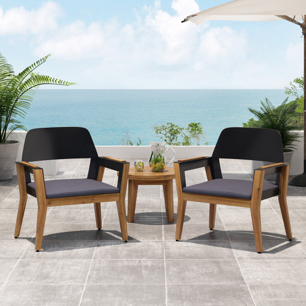 Brayson Outdoor Acacia Wood Club Chairs With Cushion, Set of 2