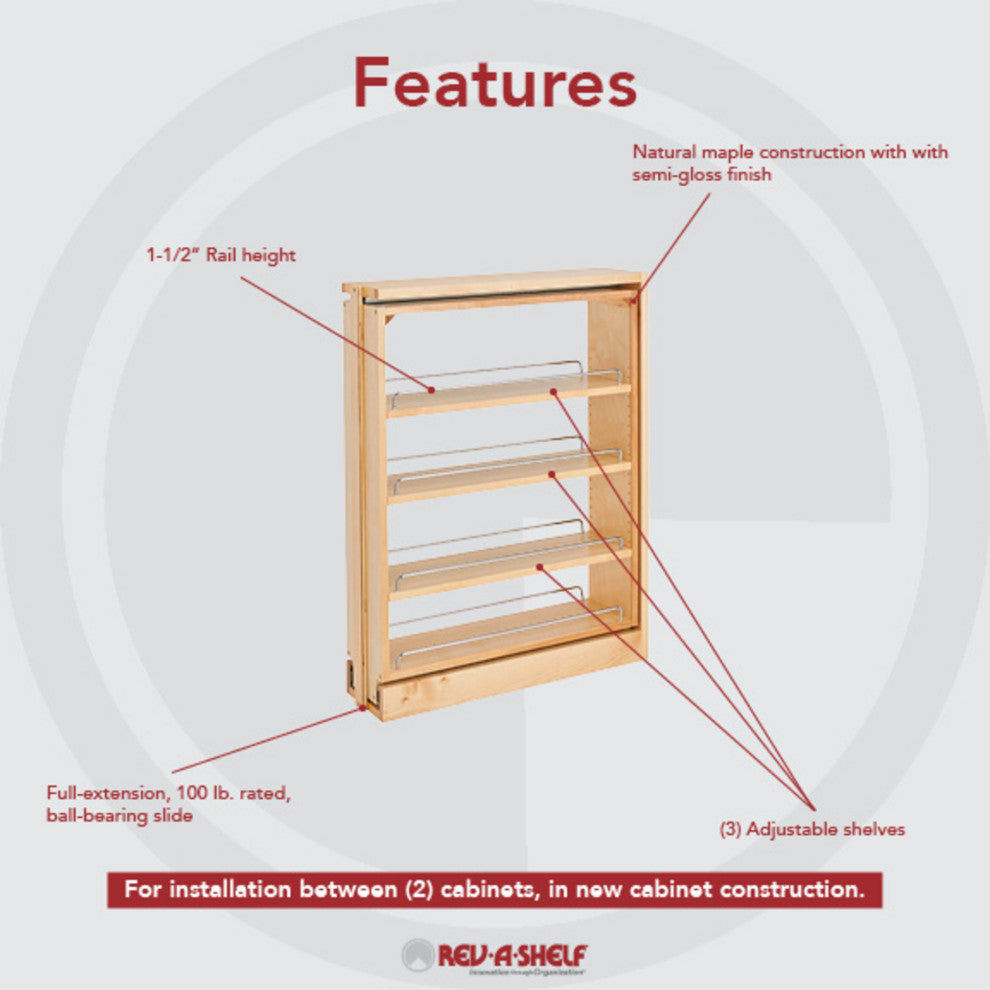 Wood Base Filler Pull Out Organizer for New Kitchen Applications, 6"