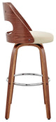 Julius Faux Leather and Wood Bar Stool, Cream and Walnut, 26"