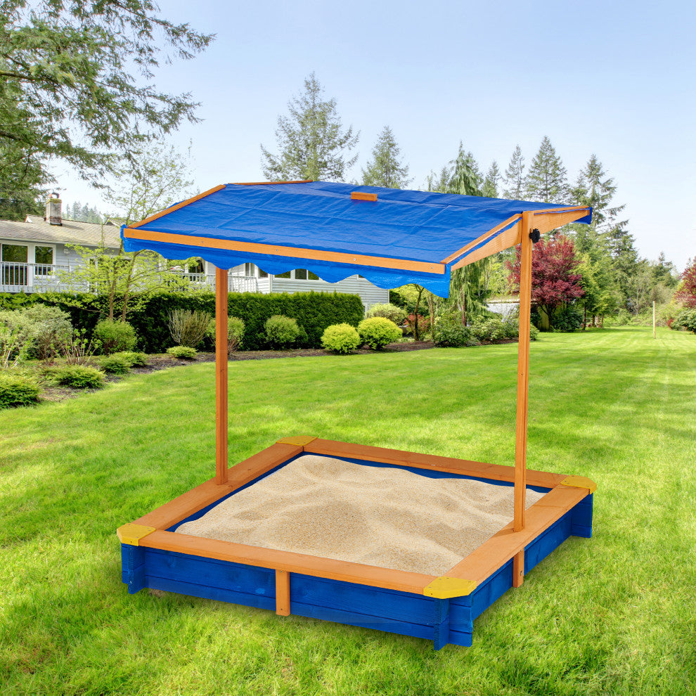 Outdoor Summer Sand Box - Wood / Blue