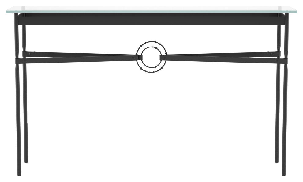 Equus Console Table, Black Finish - Black Accents - Black Leather Strap