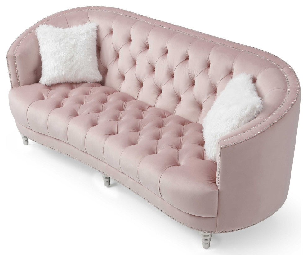Dania 87 in. W Flared Arm Velvet Straight Sofa, Pink