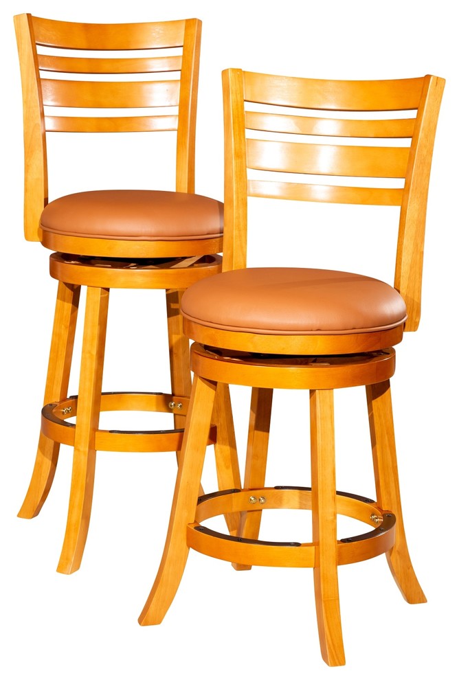 DTY Indoor Living Granby Slat Back Swivel Stool, 24" Counter Stool, Natural, Saddle Leather