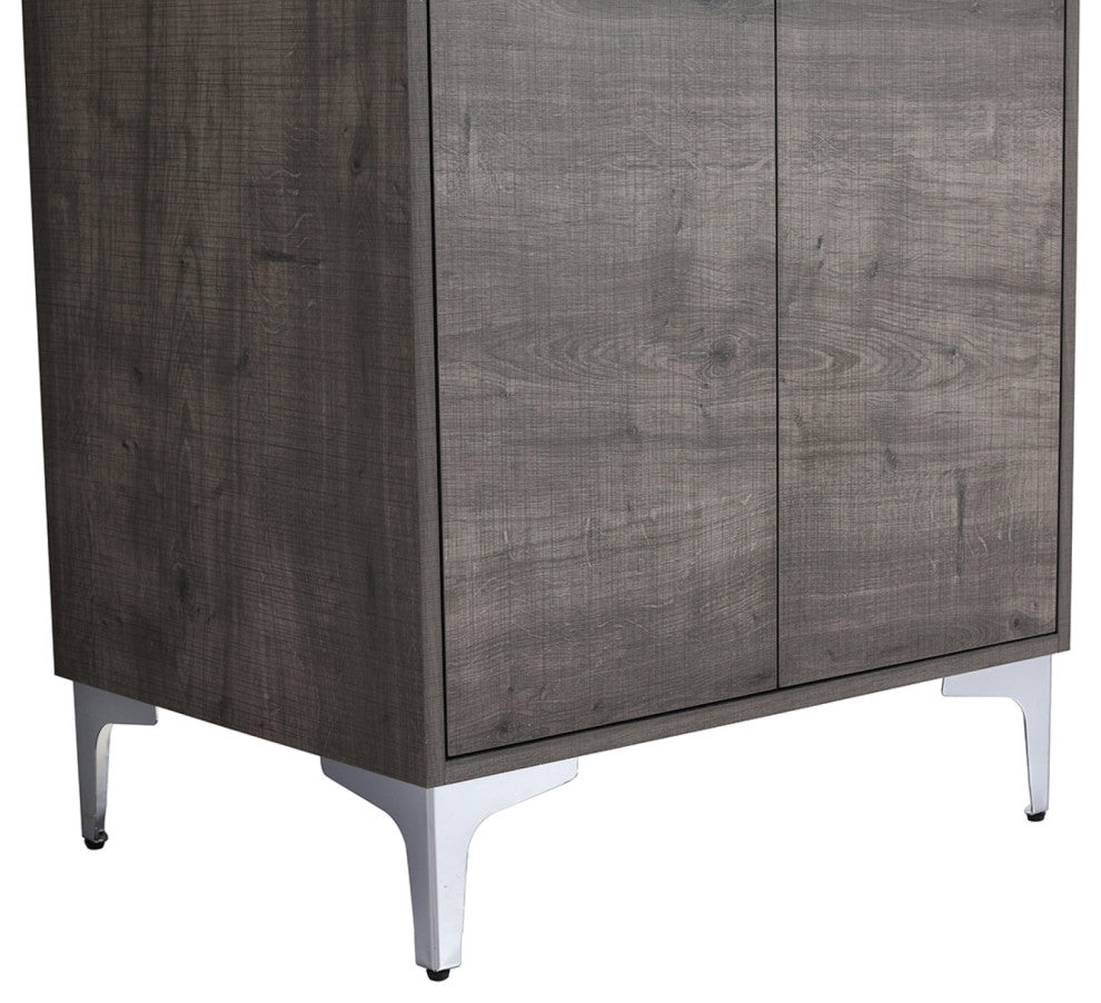 Single Vanity, Gray Oak Finish With Solid Surface Resin White Sink, 24"