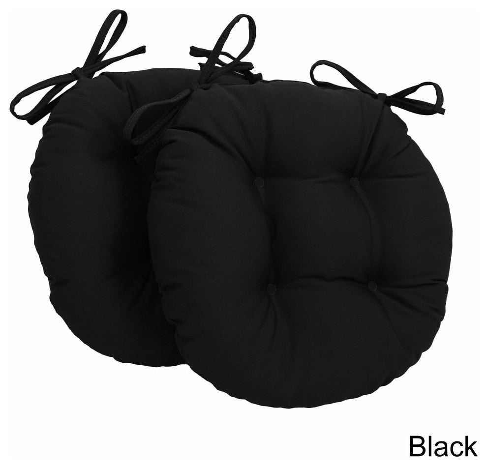 16" Solid Twill Round Tufted Chair Cushions, Set of 2, Black