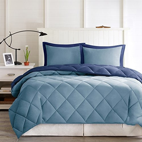 Madison Park Microfiber Solid Comforter Mini Set, Navy, Twin/Twin Xl