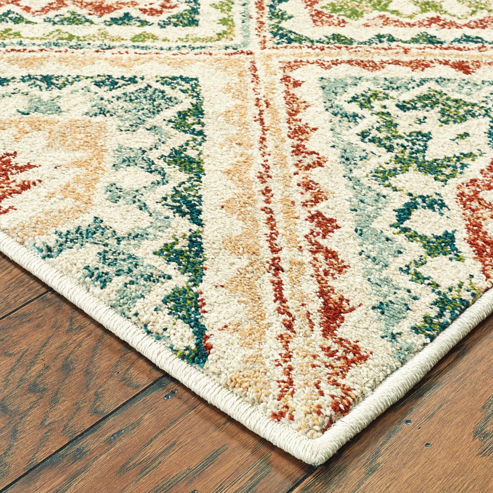 Dahlia Tribal  Ivory/ Multi Area Rug, 5'3"x7'6"