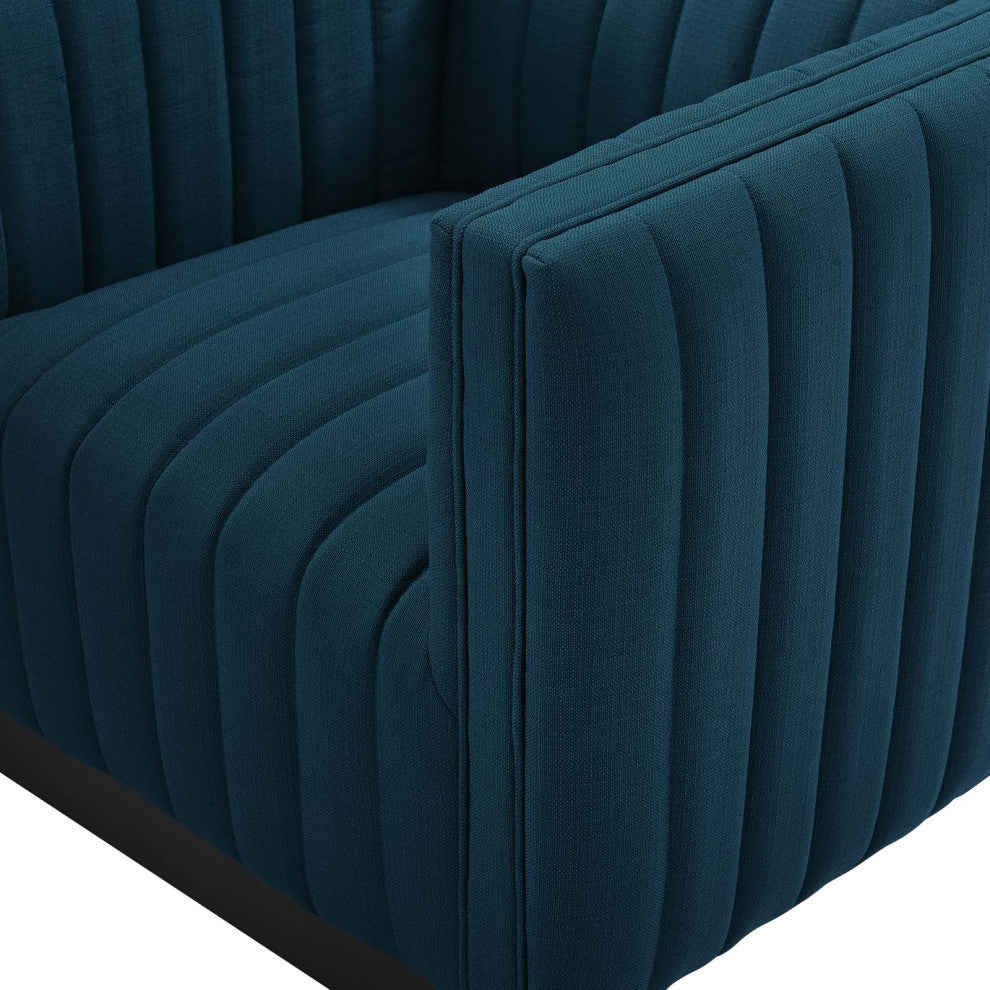 Tufted Armchair Accent Chair, Set of 2, Fabric, Navy Blue, Modern, Lounge