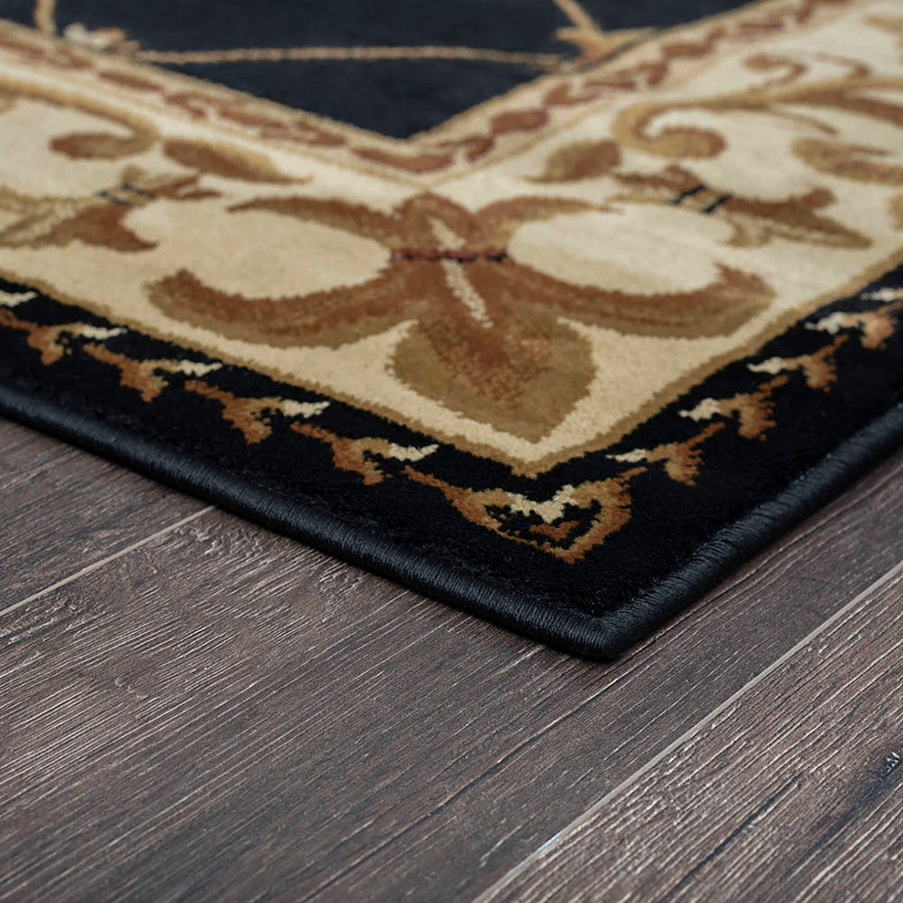 Orleans Traditional Border Area Rug, Black, 8'9" X 12'3"