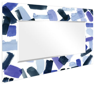 Cerulean Rectangular Beveled Wall Mirror on Free Floating Printed Temped Glass
