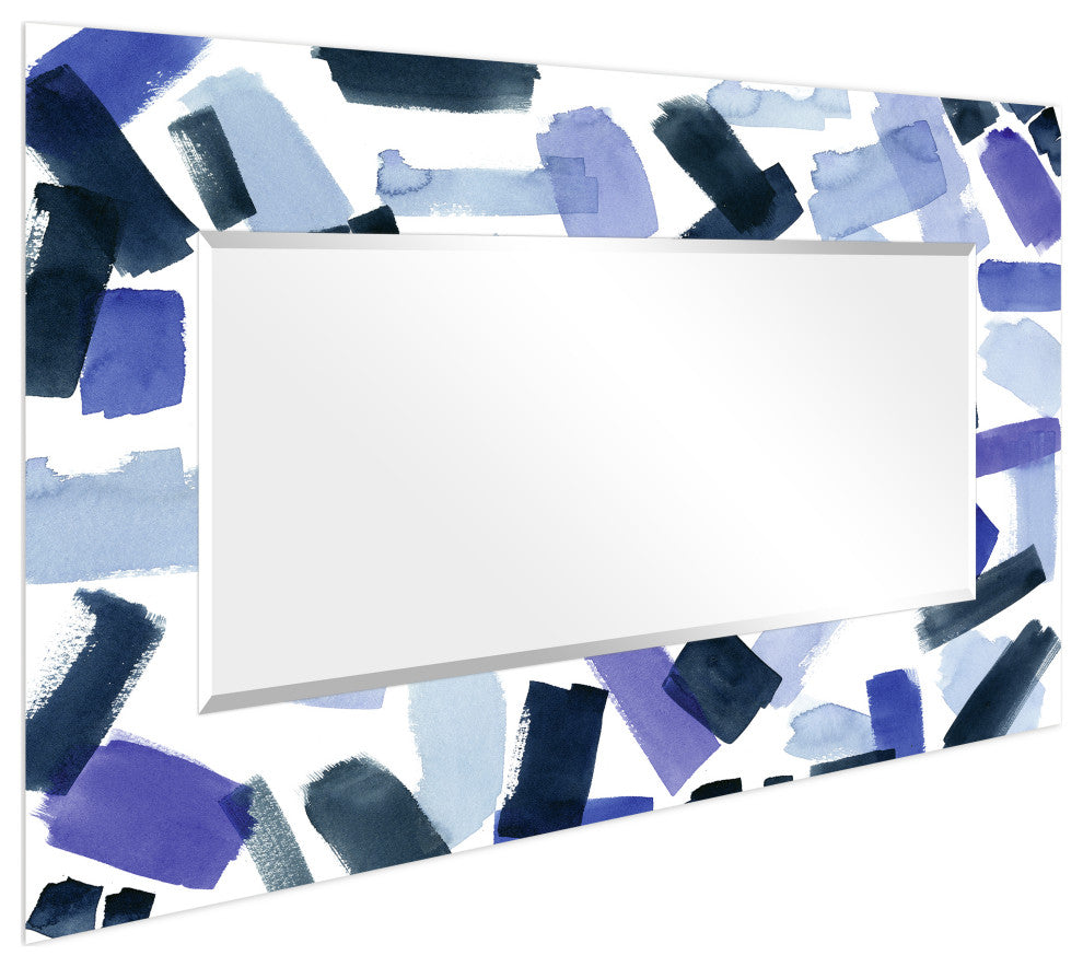 Cerulean Rectangular Beveled Wall Mirror on Free Floating Printed Temped Glass