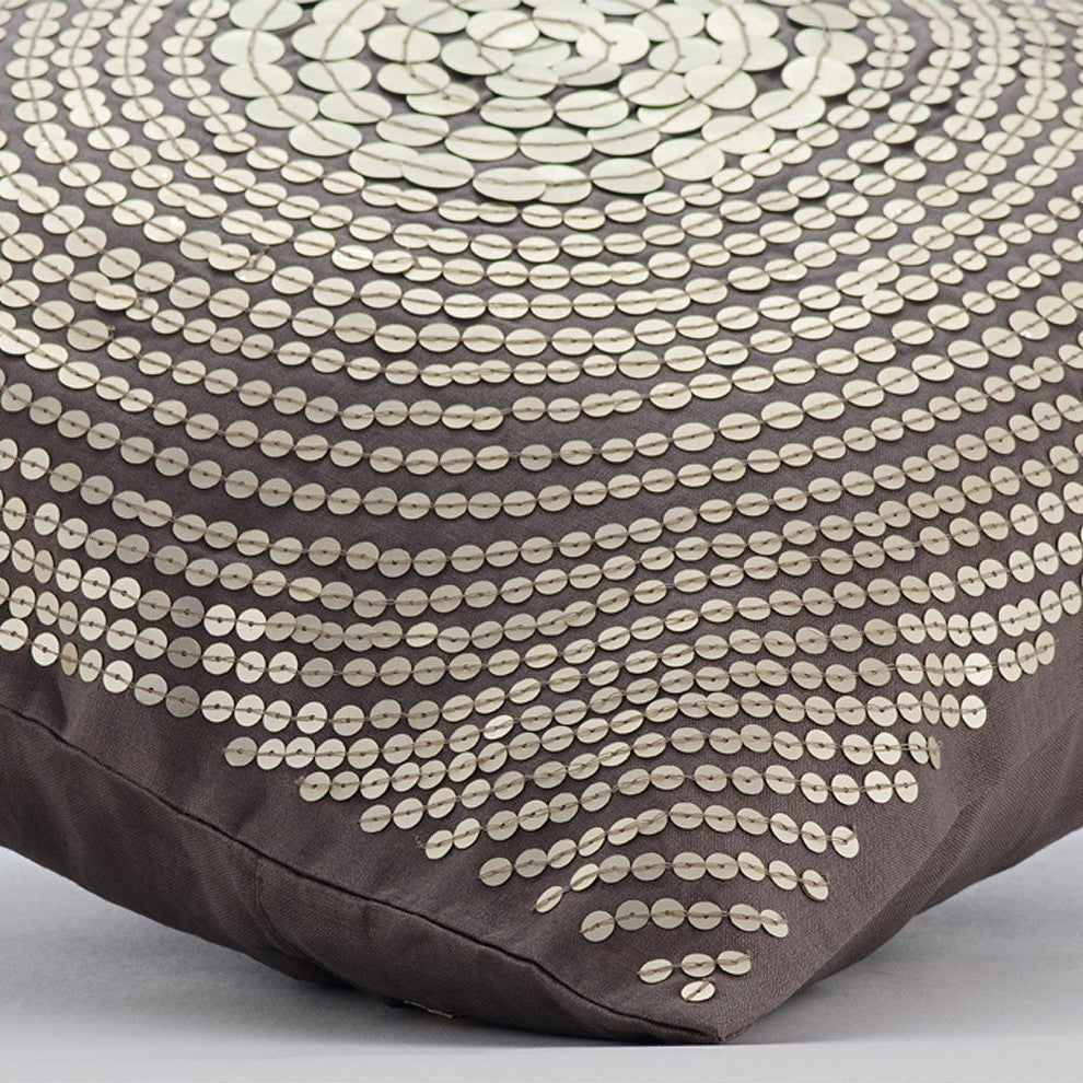Art Silk Decorative Pillows Taupe Grey 20"x20" Dotted Sequins, Silver Pop