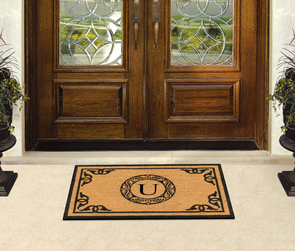 A1HC Hand-Crafted by Artisans Geneva Monogrammed Entry Doormat, 30"x48", U