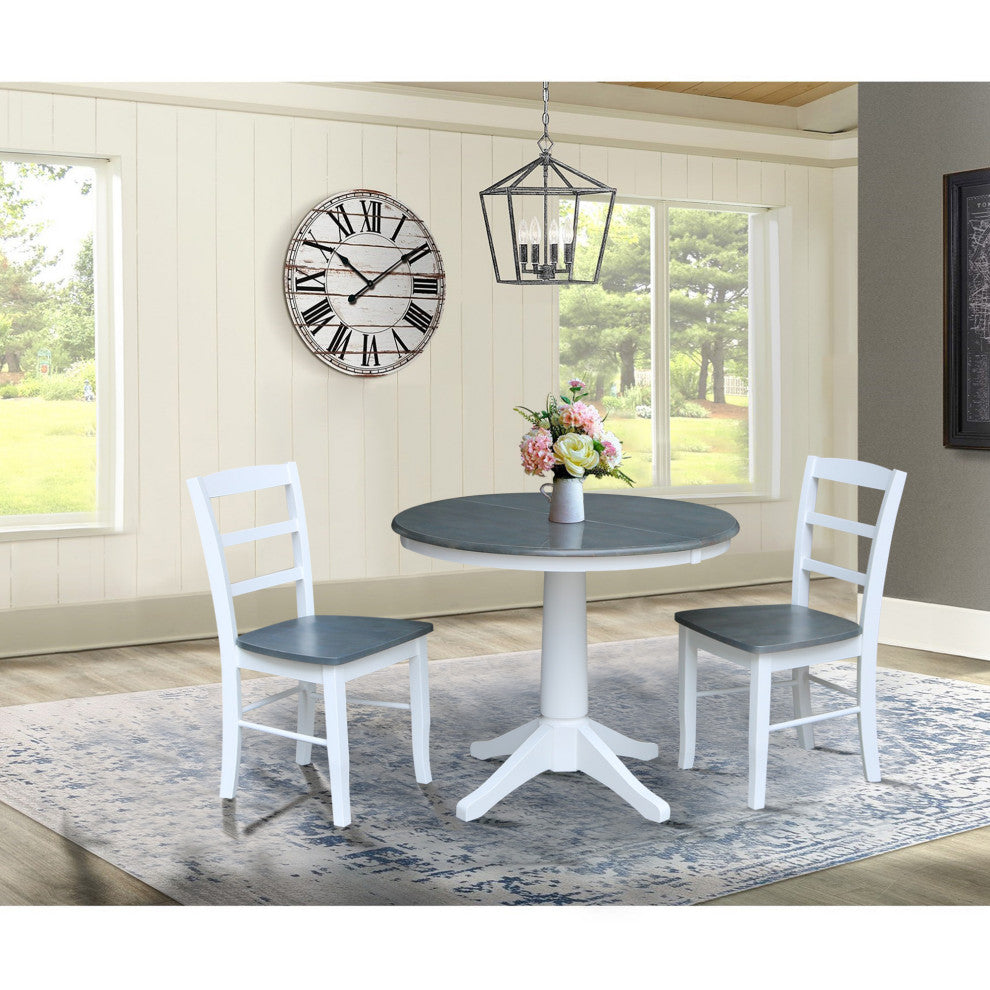 36" Round Extension Dining Table with 2 Madrid Ladderback Chairs