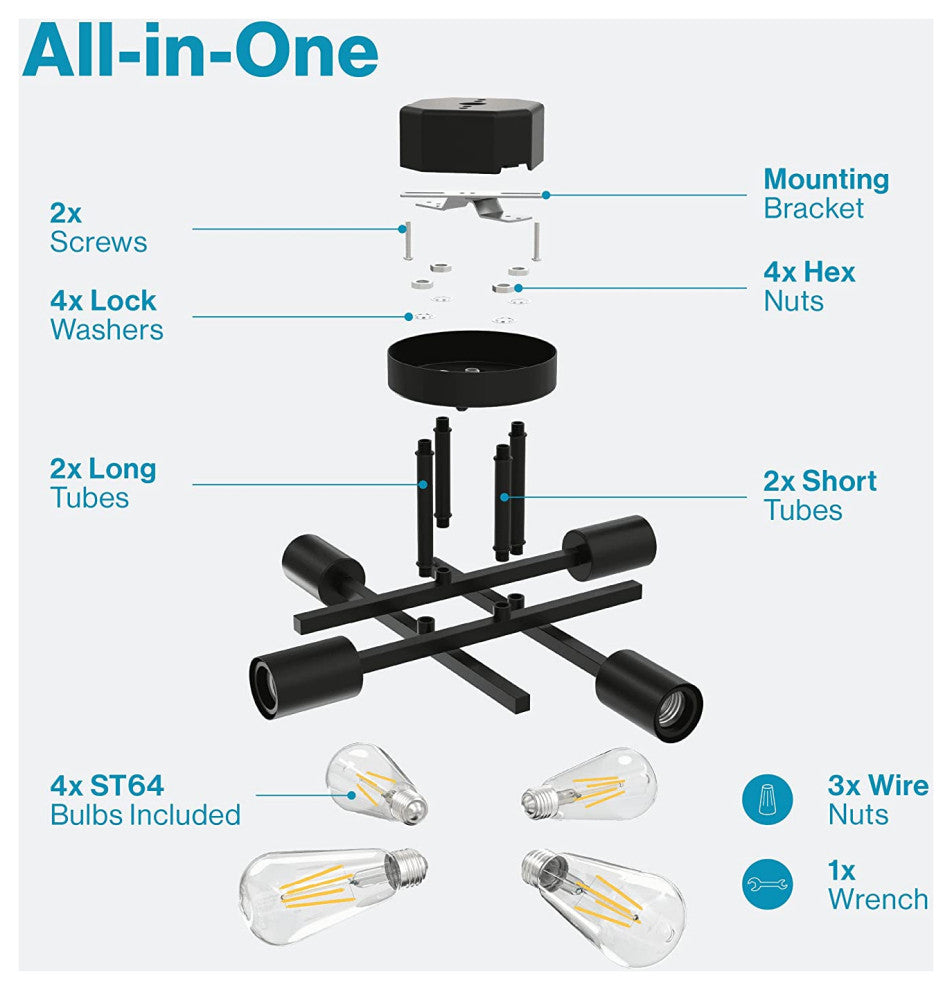 2 Pack, Black Ceiling Light Fixture, 4 Light Sputnik