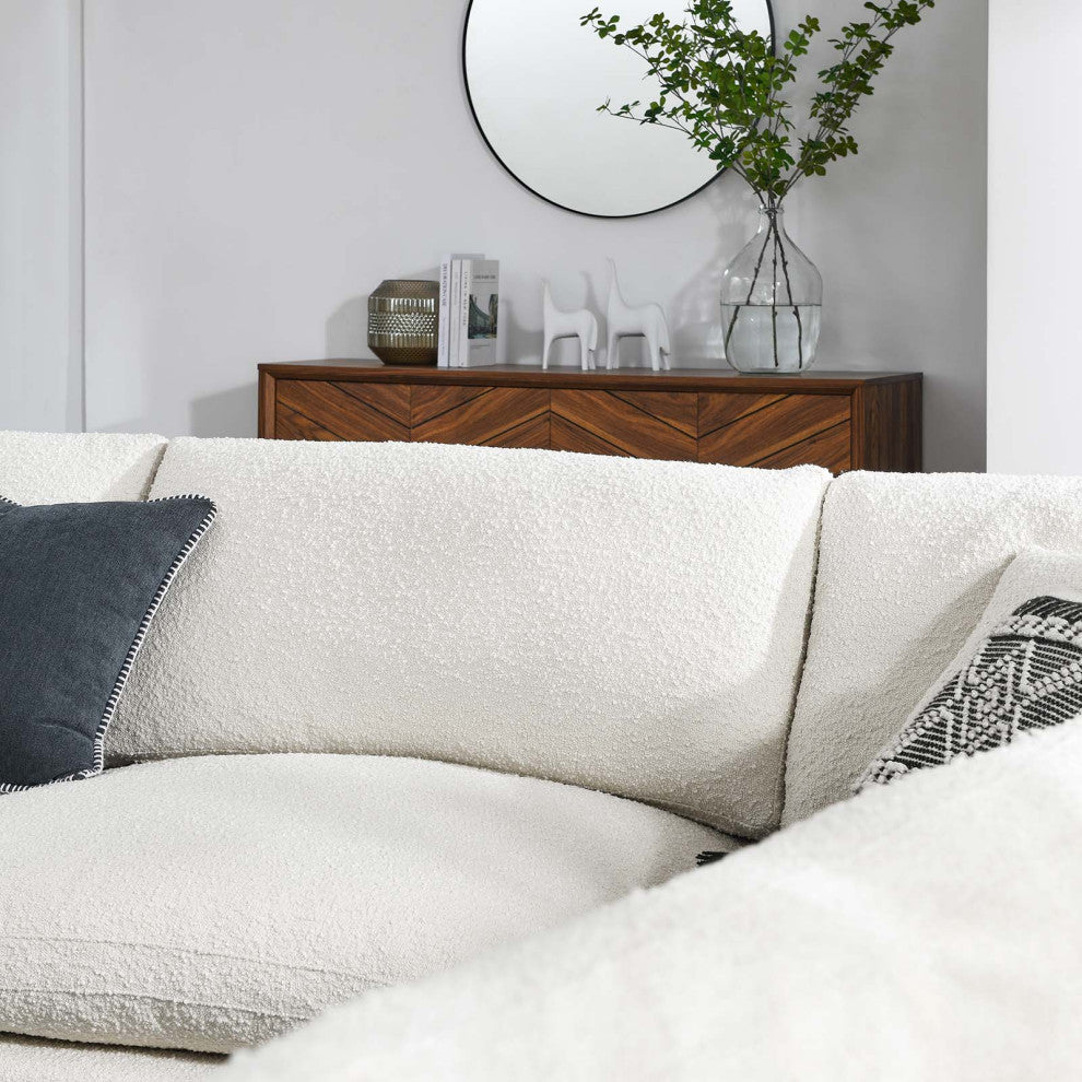 Commix Down Filled Overstuffed Boucle Fabric 5-Piece Sectional Sofa, Ivory