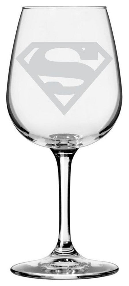 Superman Themed Etched All Purpose 12.75oz. Libbey Wine Glass, Letter S