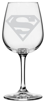 Superman Themed Etched All Purpose 12.75oz. Libbey Wine Glass, Letter S