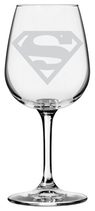 Superman Themed Etched All Purpose 12.75oz. Libbey Wine Glass, Letter S