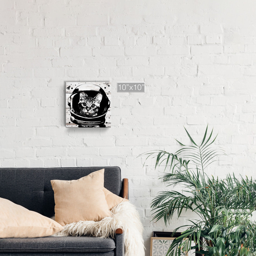 Ready2HangArt ''Space Cat'' Wrapped Canvas Animal Wall Art, 10"x10"