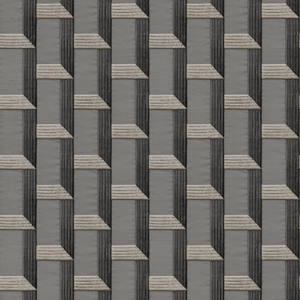 Geometric Textured Wallpaper, Stacked Highs, Gray Silver Gray Taupe, 1 Roll