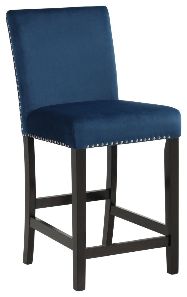 Benzara BM272111 Kate 42" 5 Piece Counter Table Set With Velvet Seating, Blue