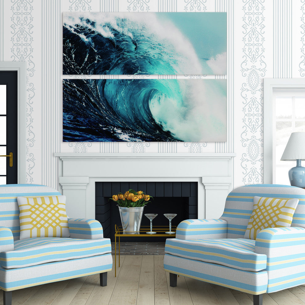 "Blue Wave" Abstract Wall Art Frameless Free Floating Tempered Glass Print